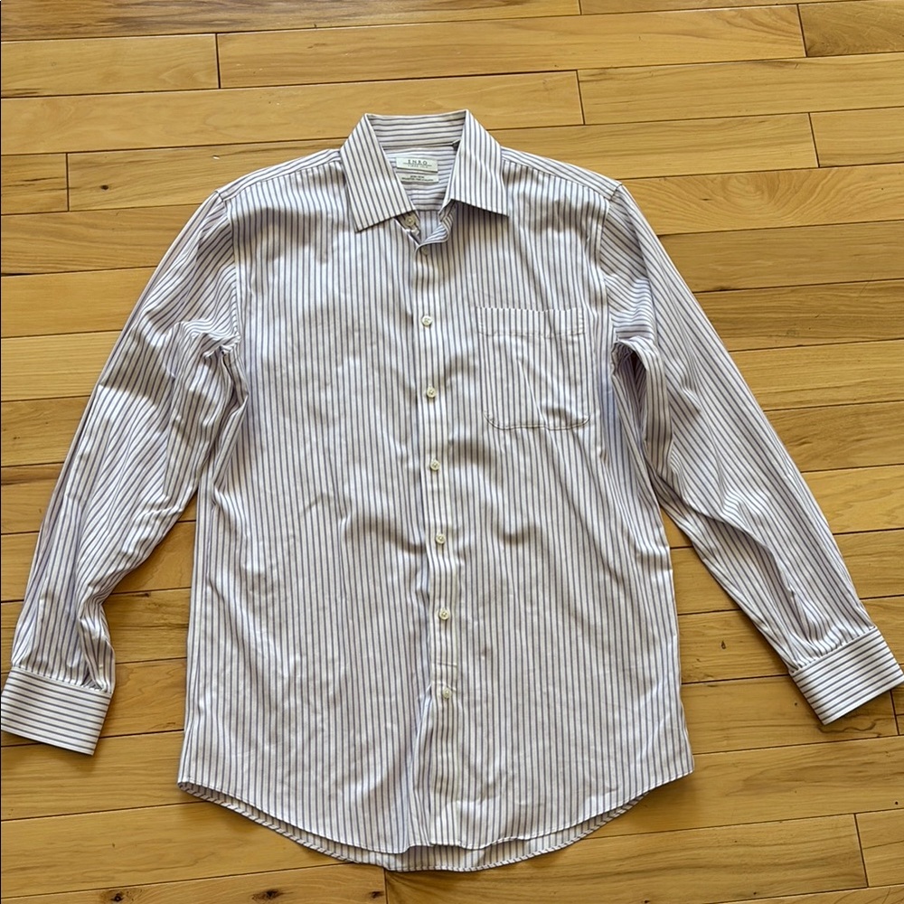 White and Purple Casual Button Down Shirt with Long Sleeves